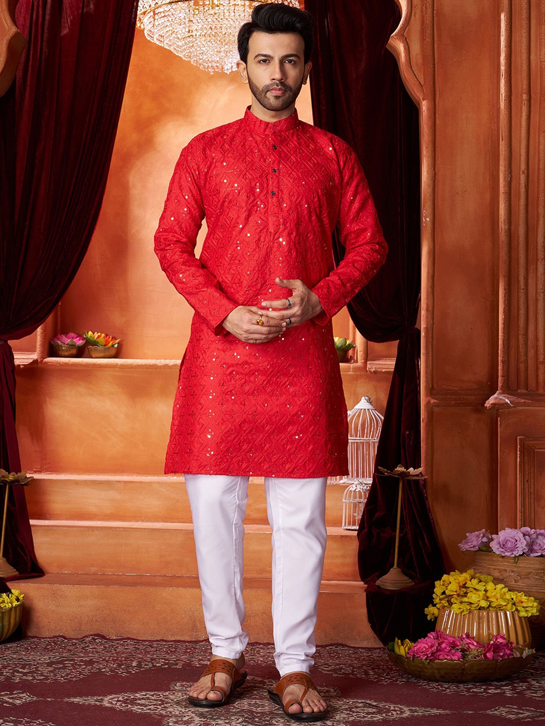 

Fashion FRICKS Men Anarkali Kurta, Red