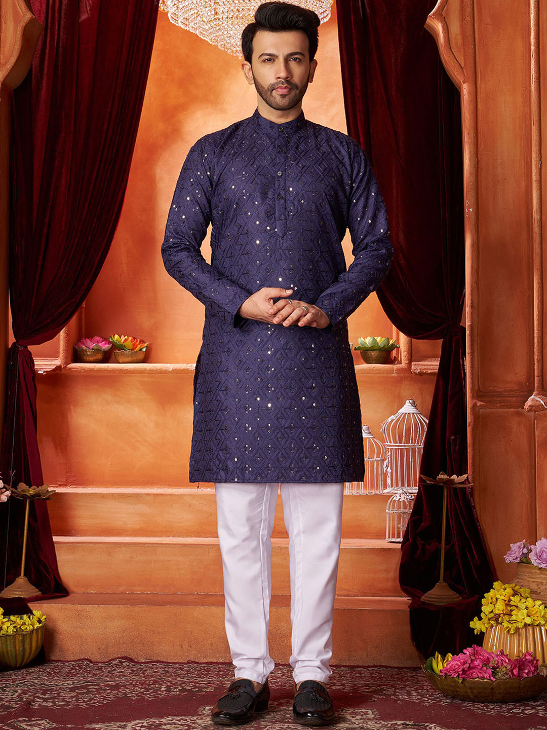 

Fashion FRICKS Men Ethnic Motifs Kurta, Navy blue
