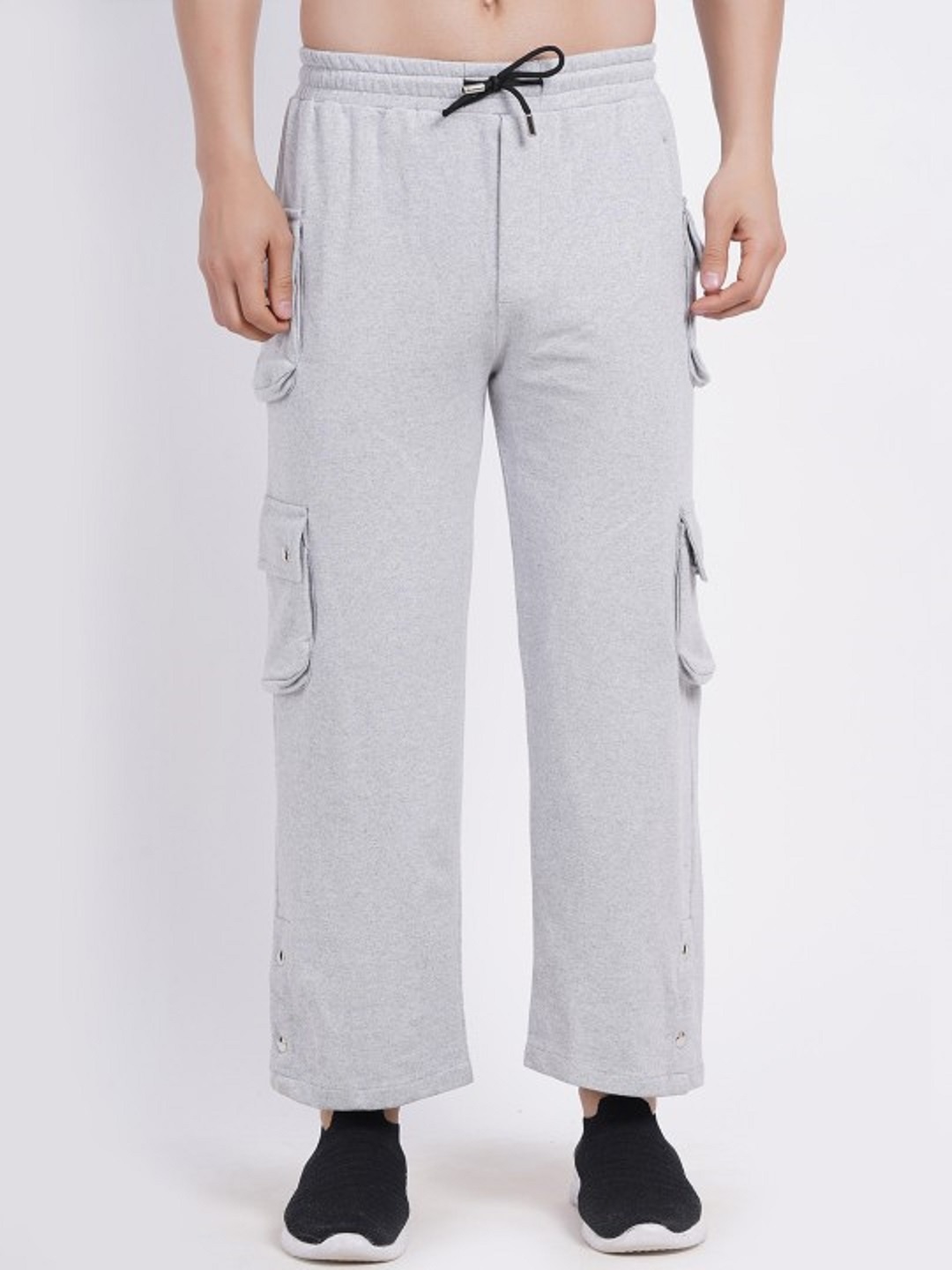

BAESD Women Relaxed Straight Leg High-Rise Cotton Easy Wash Cargos Trousers, Grey