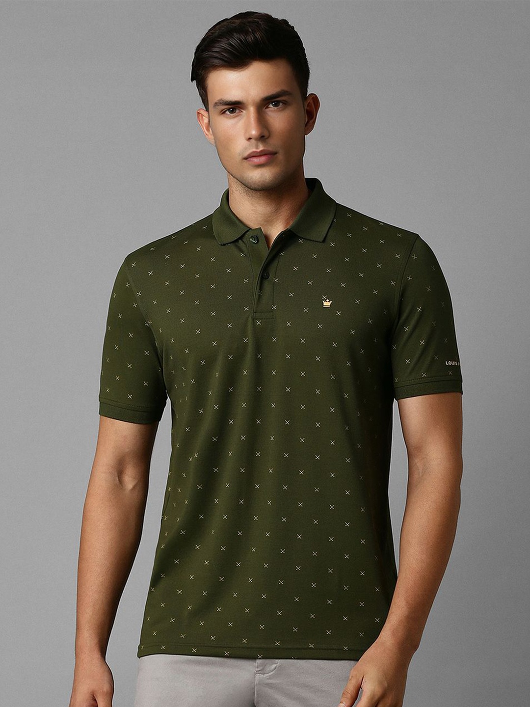 

Louis Philippe Printed Polo Collar Cotton T-shirt, Olive