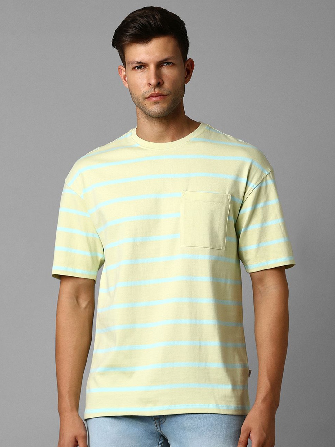 

Louis Philippe Jeans Round Neck Striped Cotton Pockets T-shirt, Green
