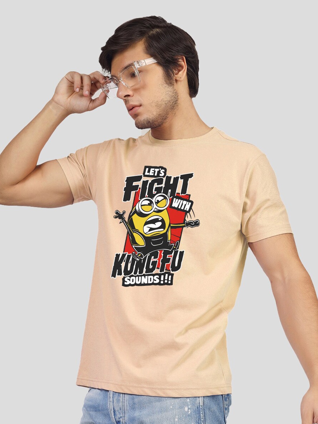 

Greylongg Beige Graphic Printed Short Sleeves T-Shirt