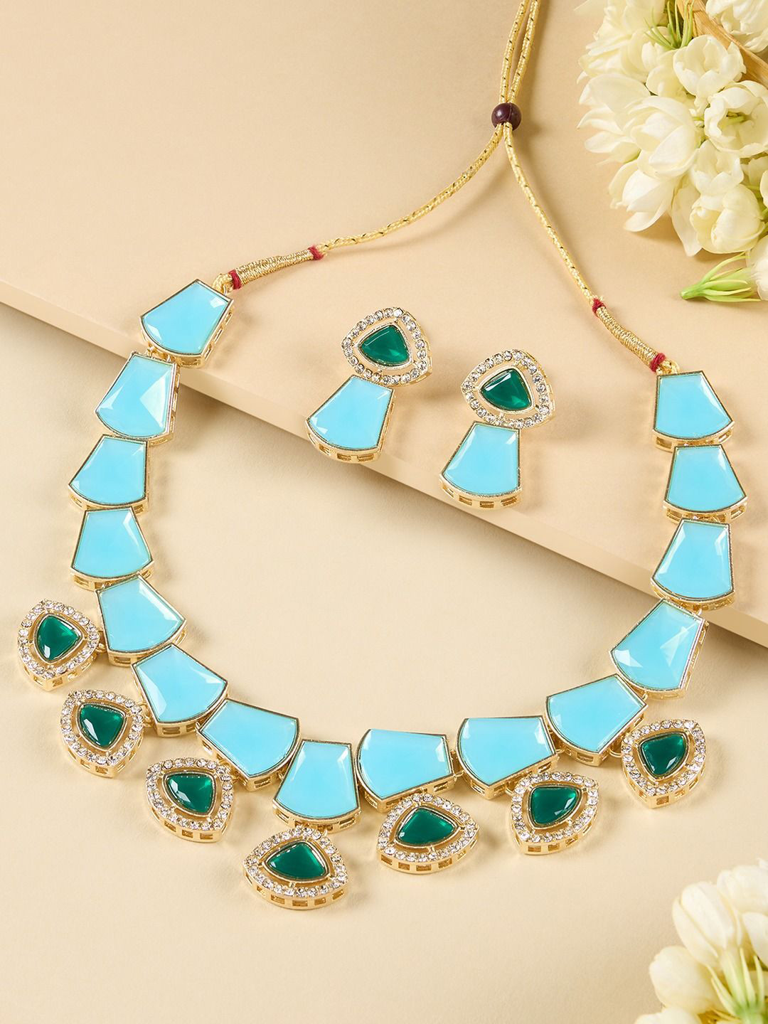 

AMI Gold Plated Artificial Stones Jewellery Set, Turquoise blue