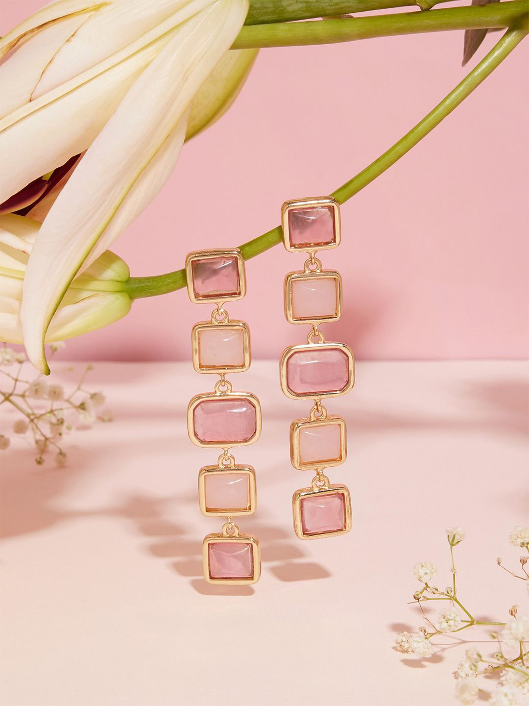 

AMI Gold-Plated Stone-Studded Contemporary Drop Earrings