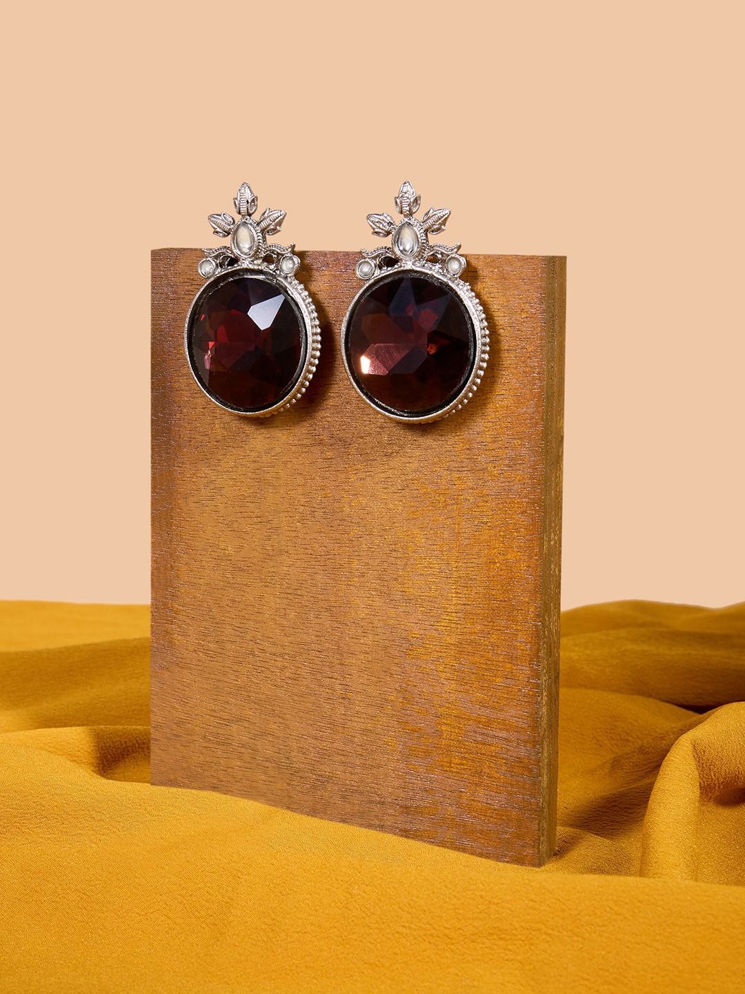 

AMI Silver-Plated Stone-Studded Contemporary Studs Earrings