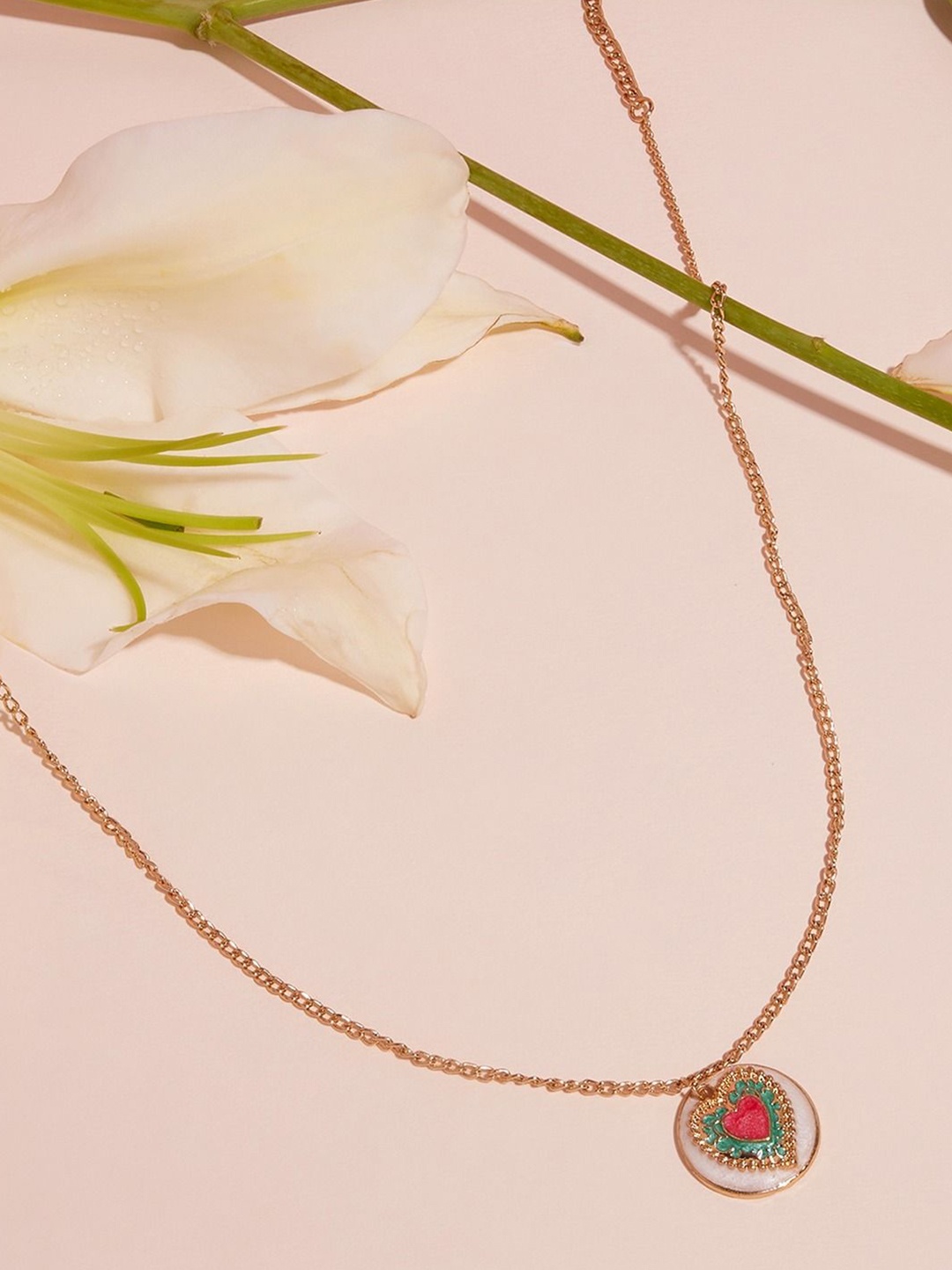 

AMI Enamelled Heart Shape Pendants With Chains, Gold