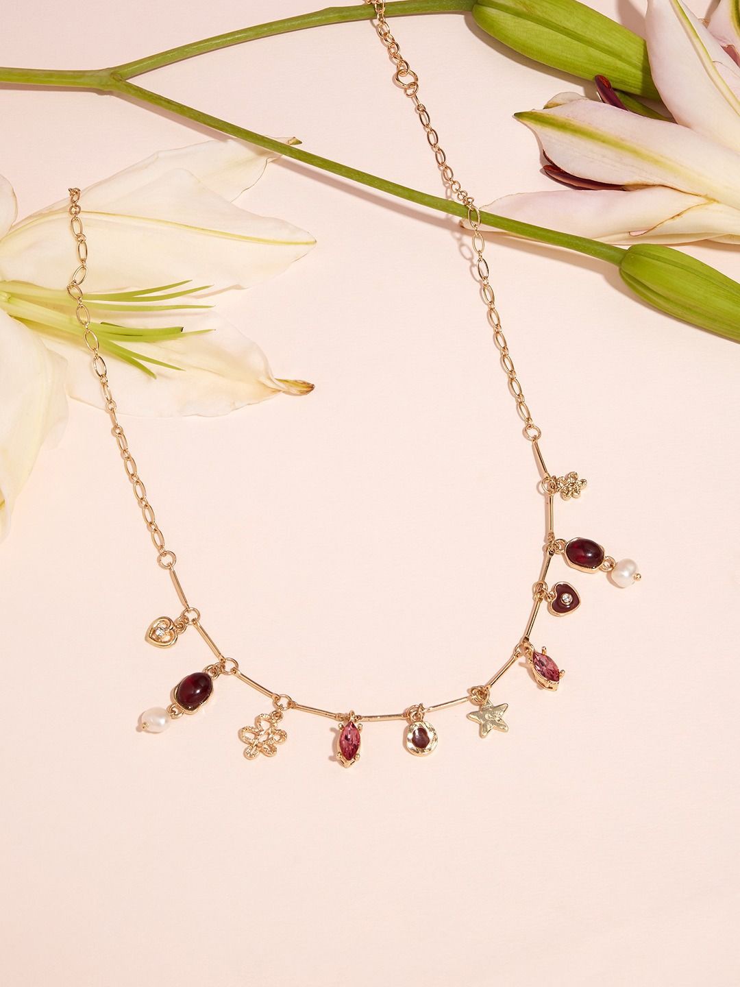 

AMI Gold-Plated Stone Studded & Beaded Necklace