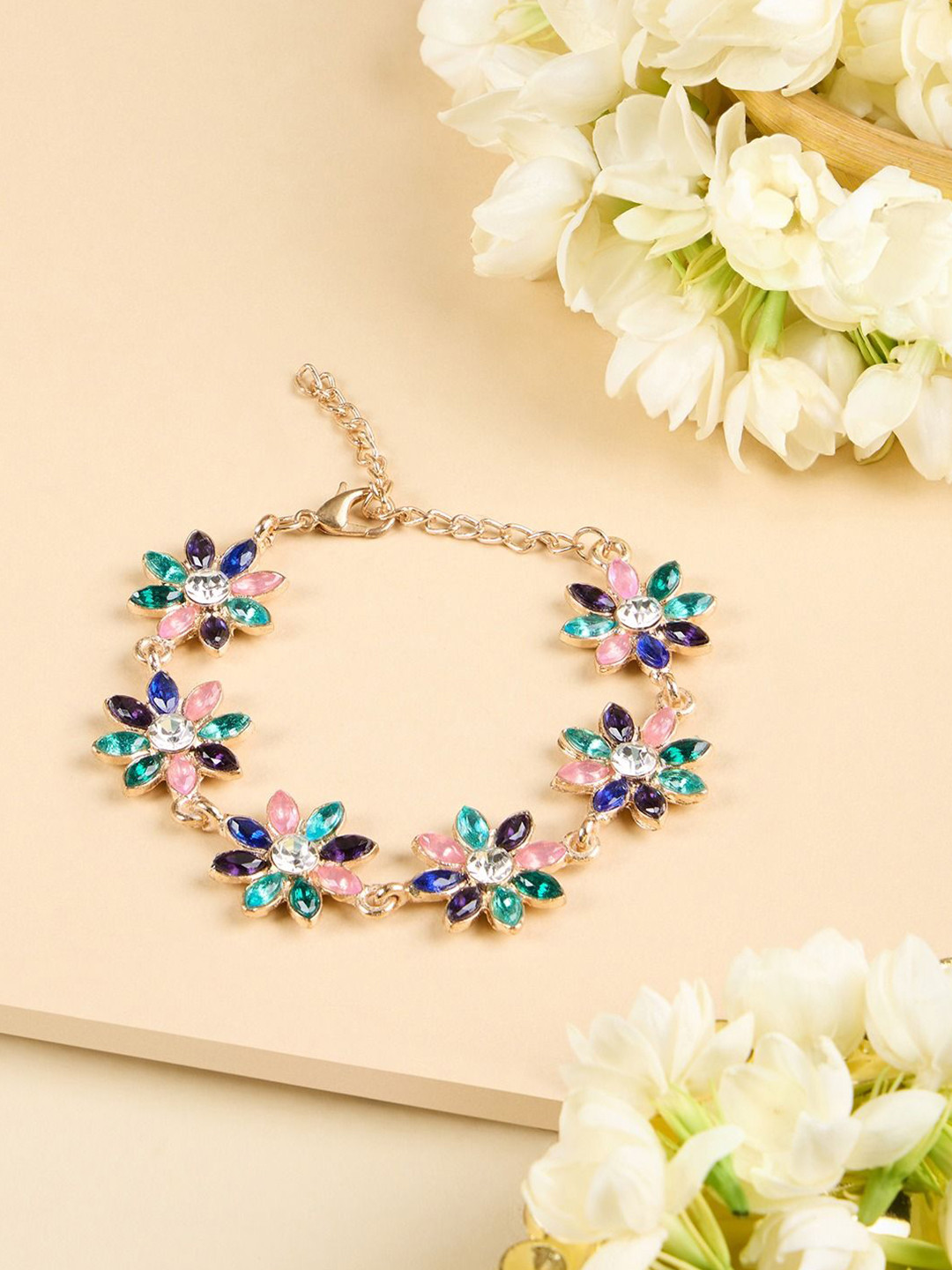 

AMI Artificial Stones and Beads Gold Plated Wraparound Bracelet