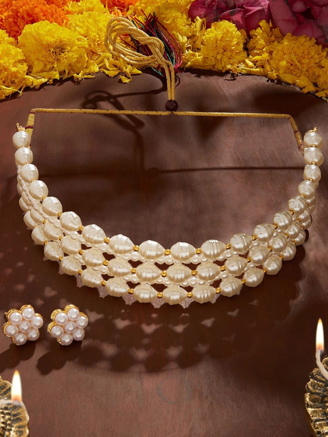 

AMI Gold-Plated Pearls-Beaded Choker Jewellery set