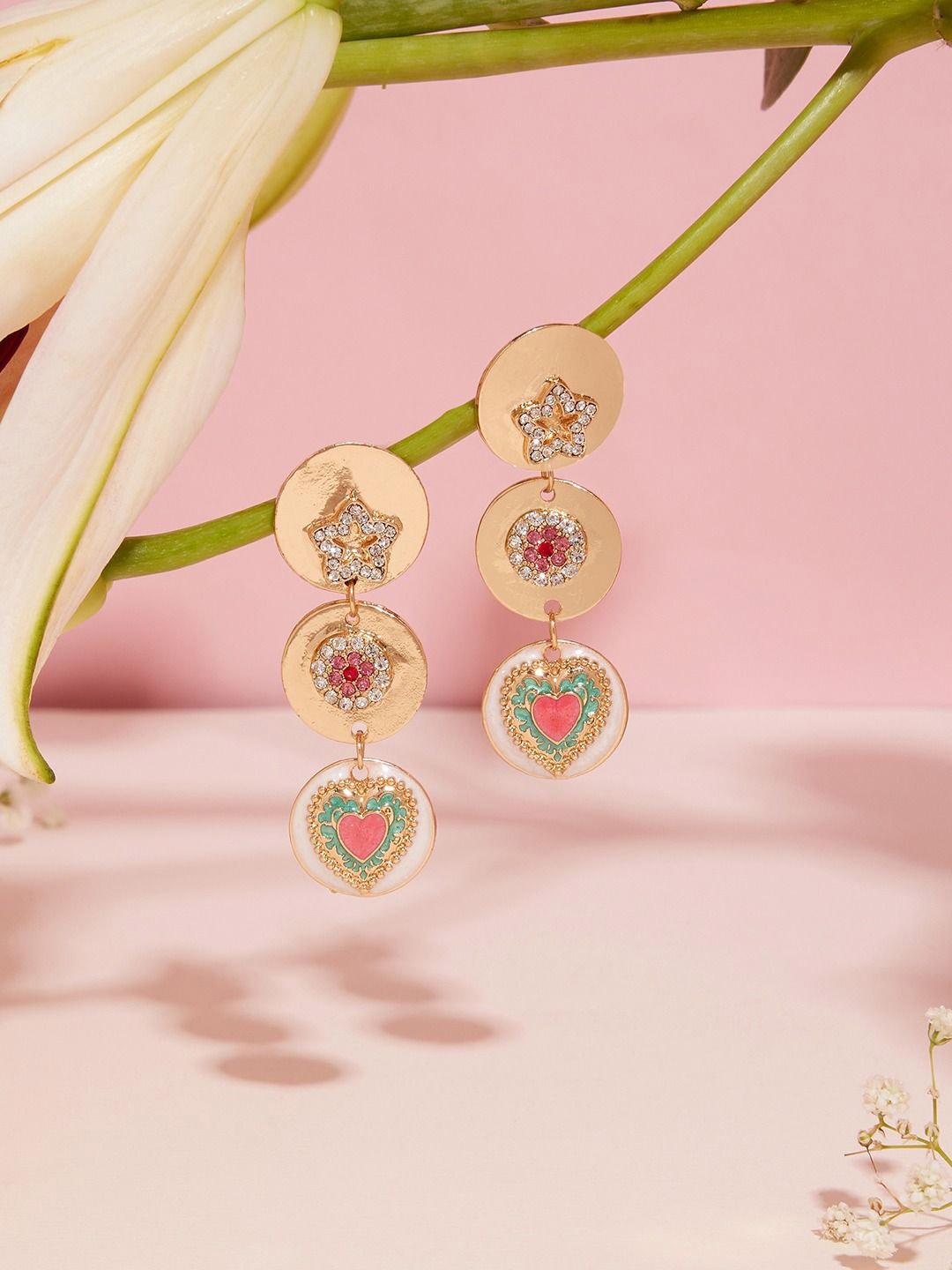 

AMI Gold-Plated Stone-Studded Contemporary Drop Earrings