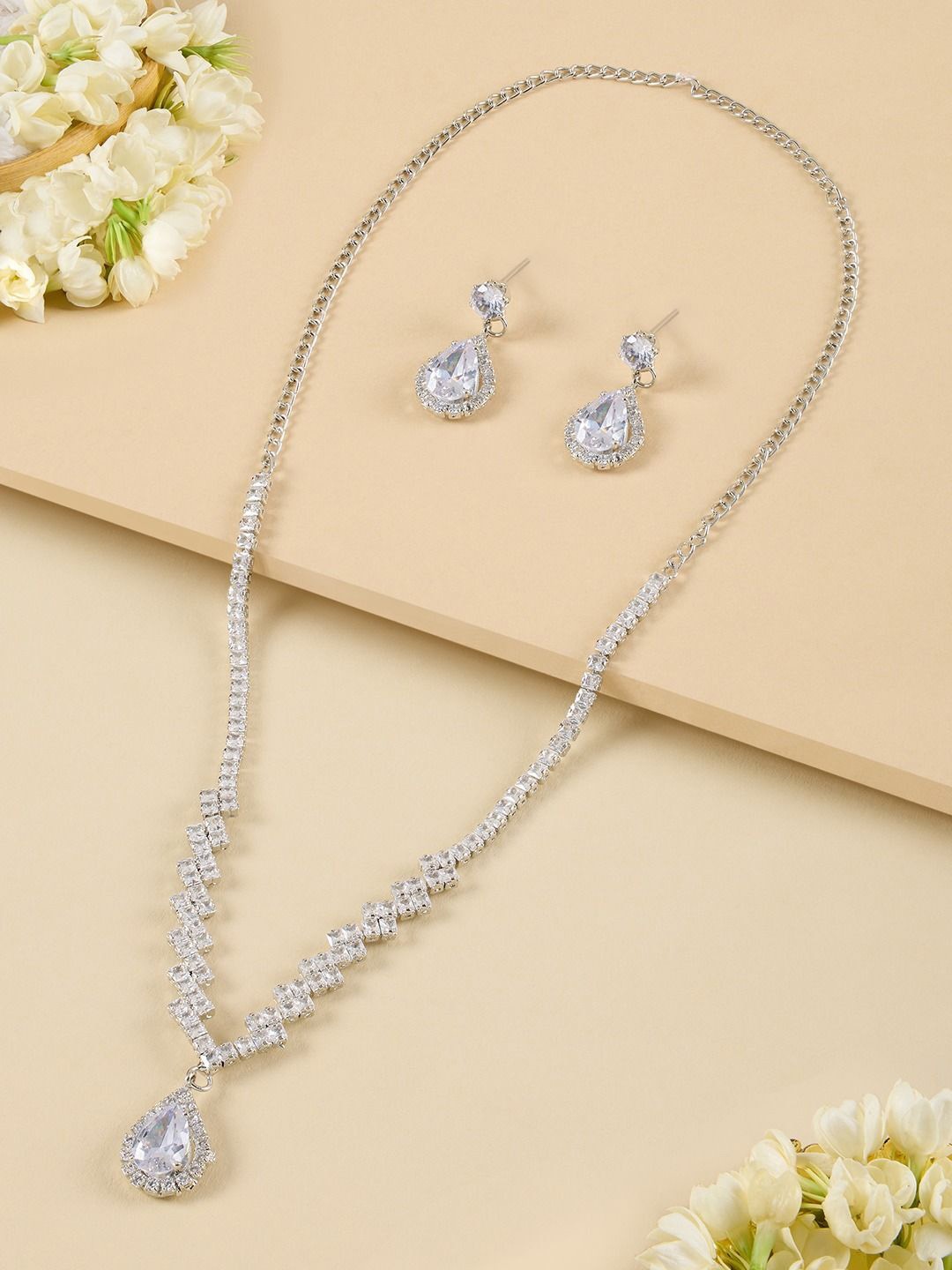 

AMI Silver Plated American Diamond Jewellery Set