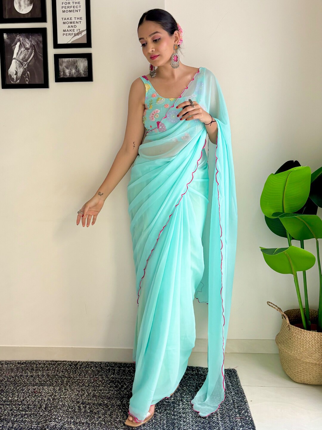 

Panzora Embroidered Saree, Blue