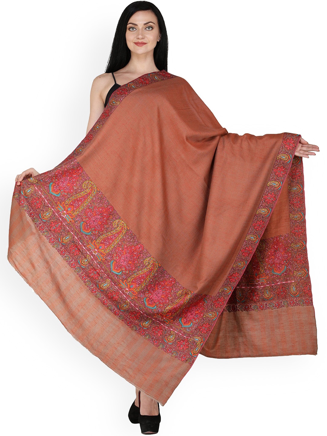 

Exotic India Ethnic Motifs Embroidered Pashmina Shawl, Maroon
