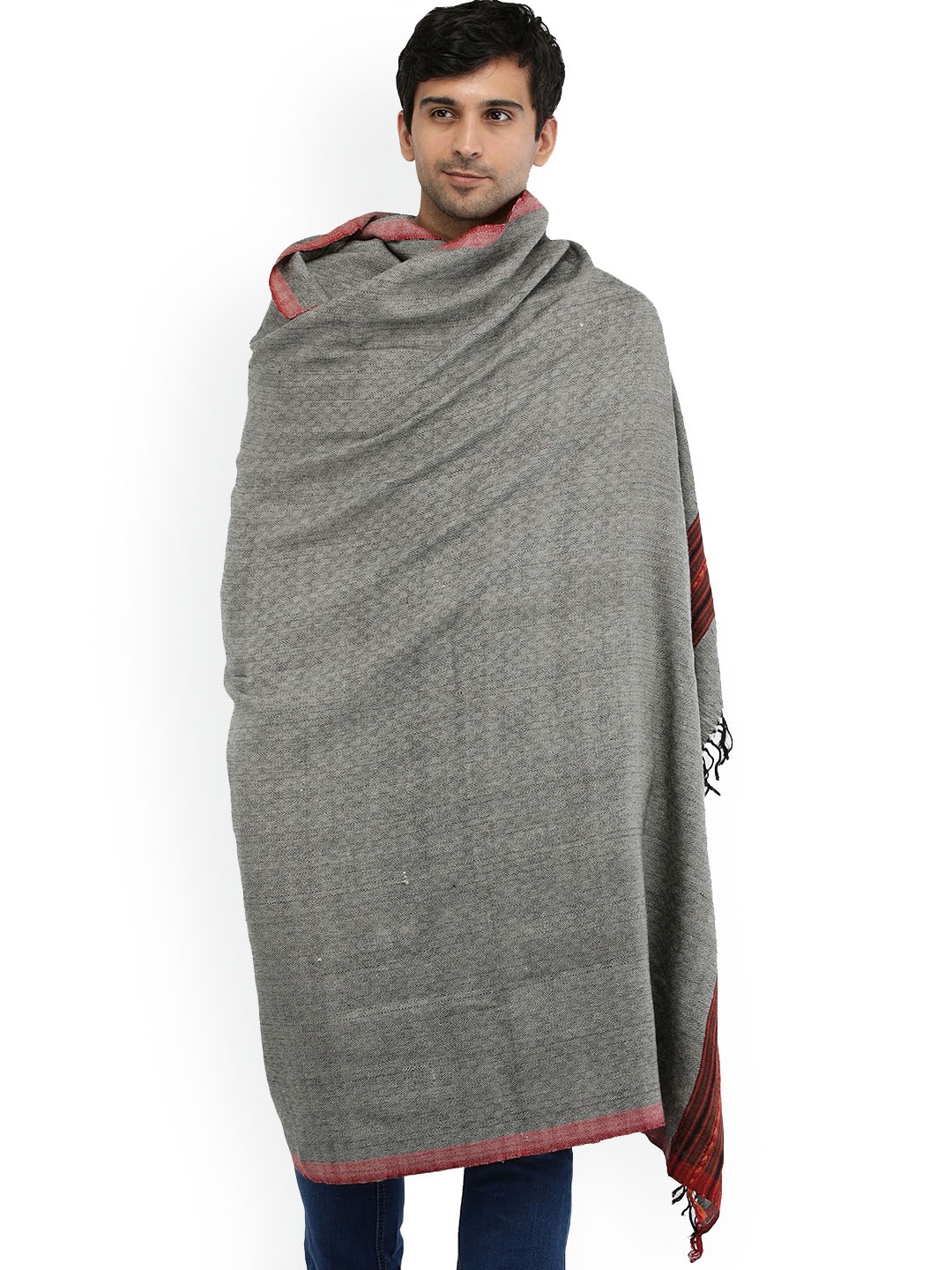 

Exotic India Tasselled Pure Wool Shawl, Grey