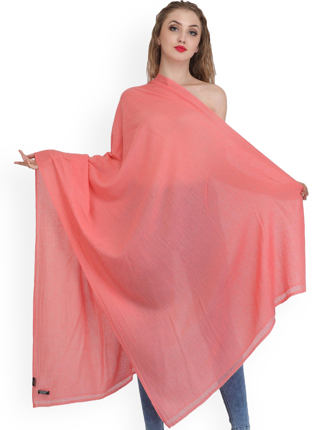 

Exotic India Shell Pink Plain Woven Pure Cashmere Shawl