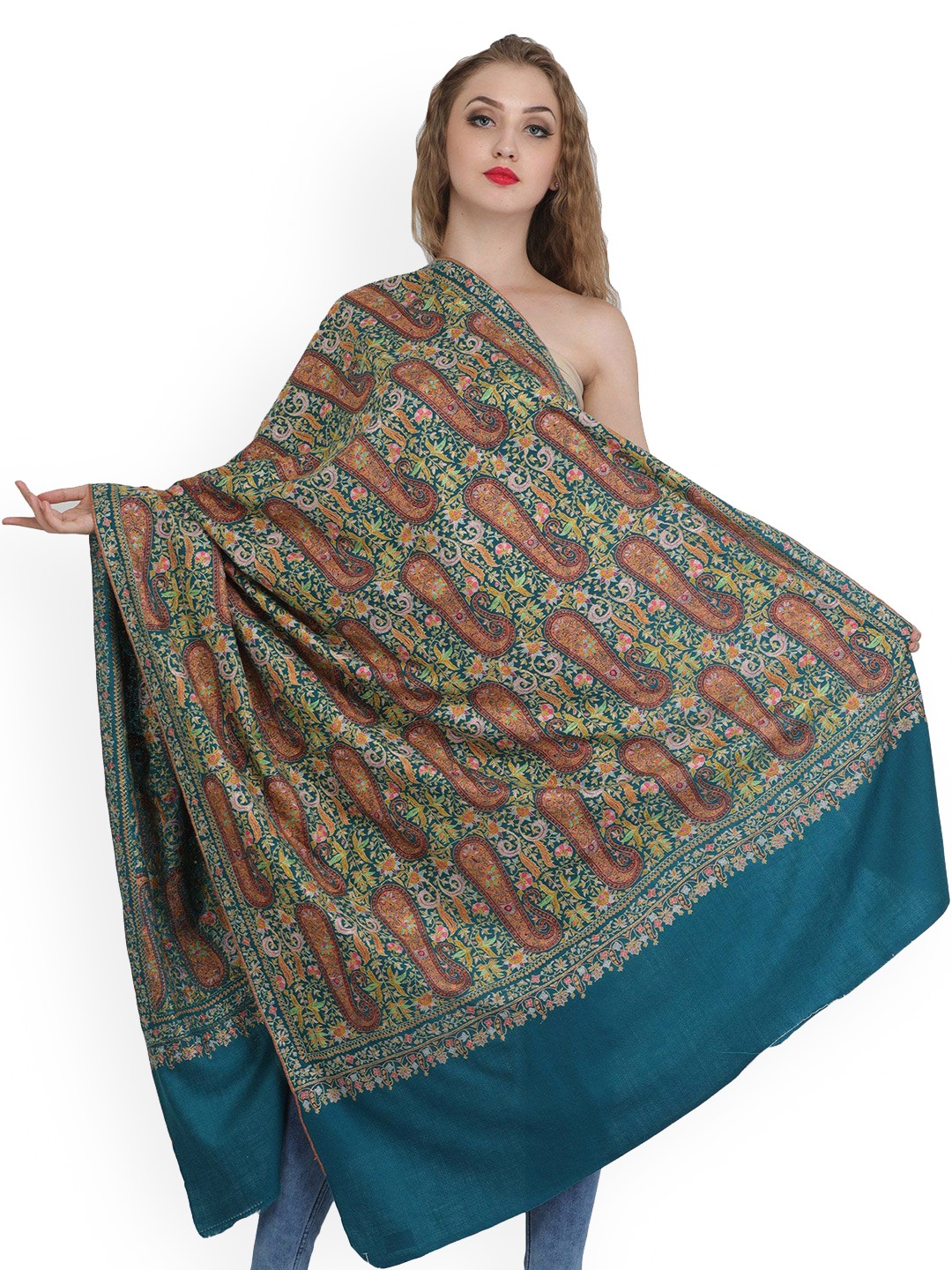

Exotic India Women Ethnic Motifs Embroidered Shawl, Blue