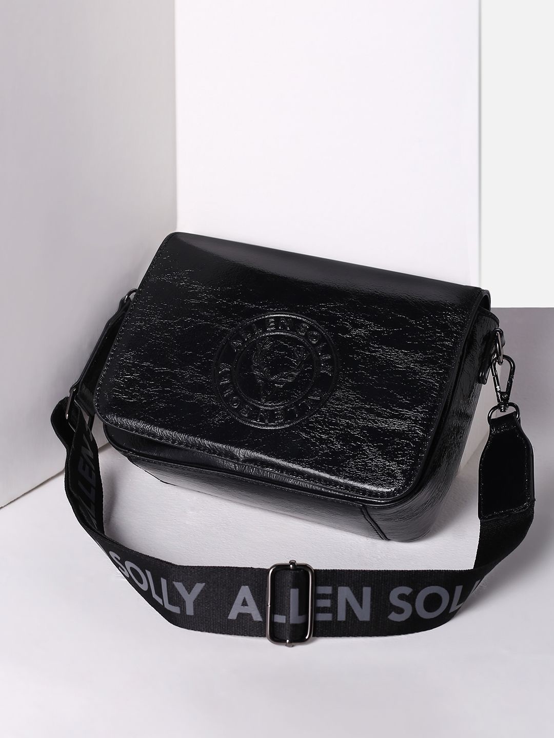 

Allen Solly Woman Textured Structured Sling Bag, Black