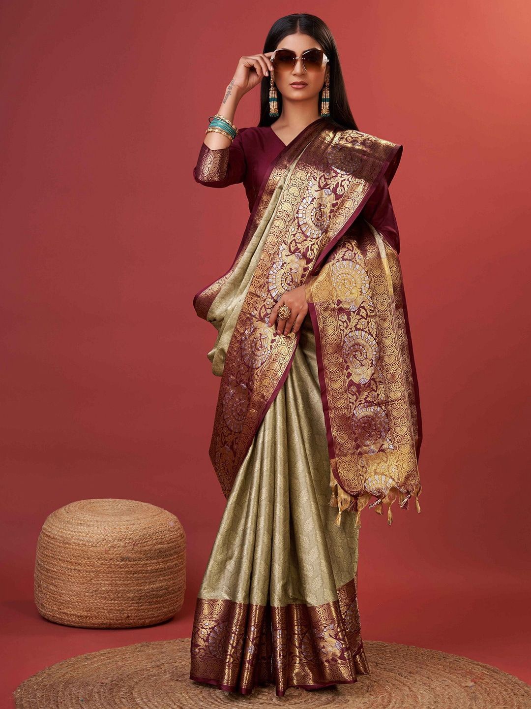 

Paramparik Textile Woven Design Zari Pure Silk Banarasi Saree, Beige