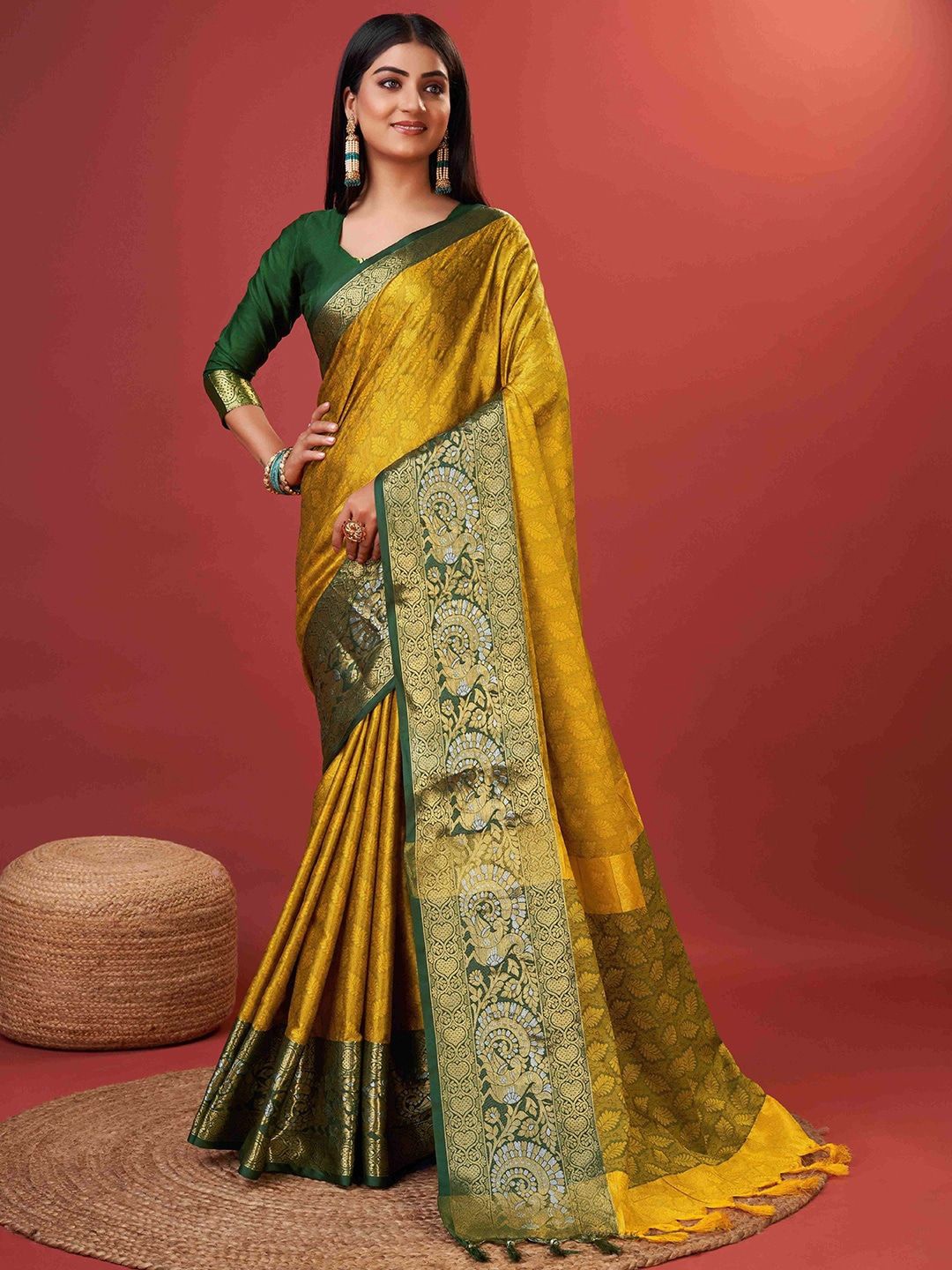 

Paramparik Textile Woven Design Zari Pure Silk Banarasi Saree, Gold