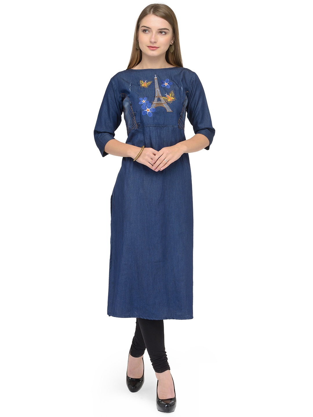 

KALINI Women Embroidered Straight Kurtas, Blue