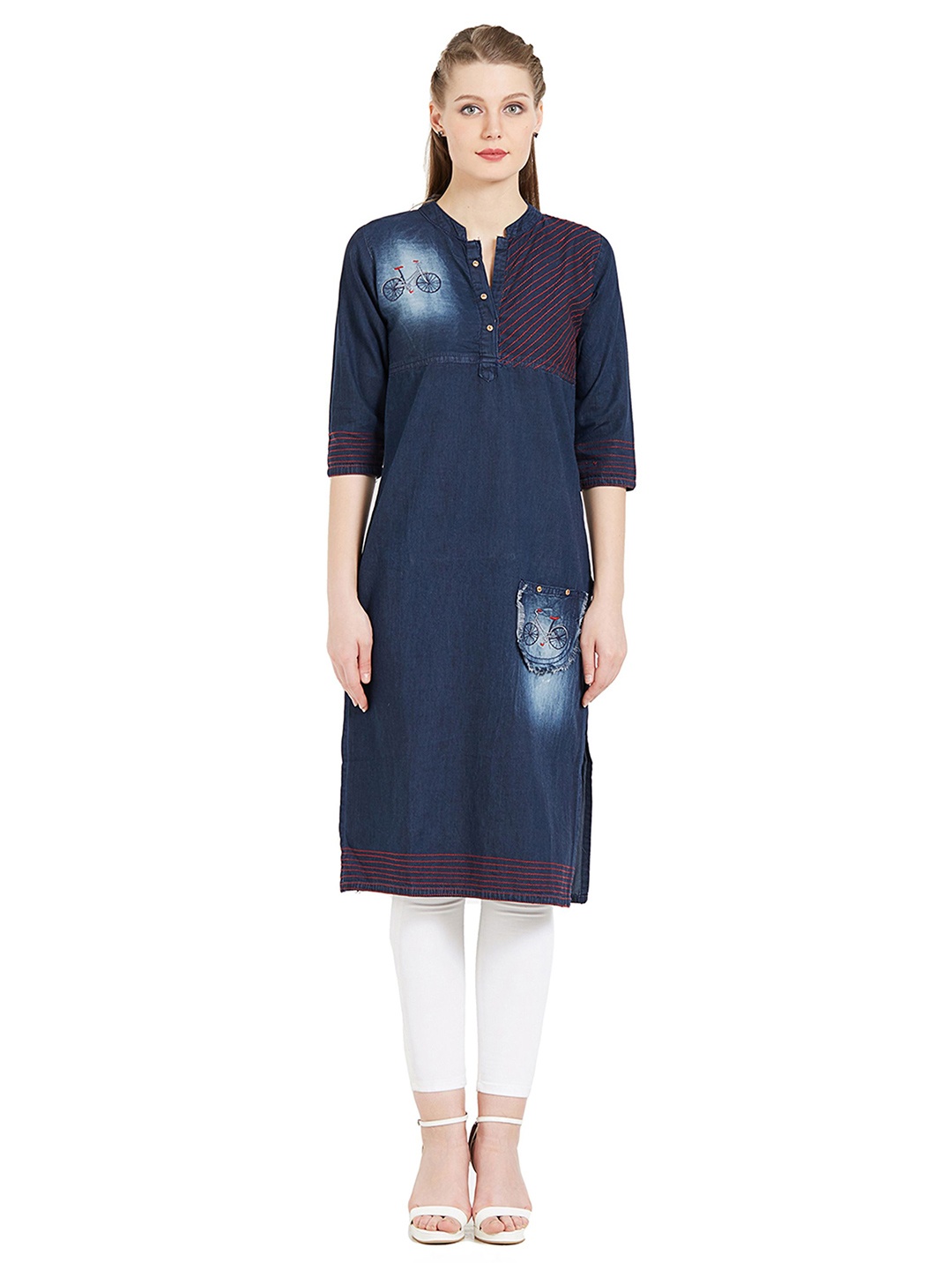 

KALINI Women Embroidered Straight Kurtas, Navy blue