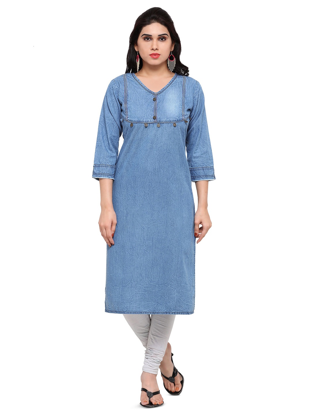 

KALINI Women Beads and Stones Straight Kurtas, Blue