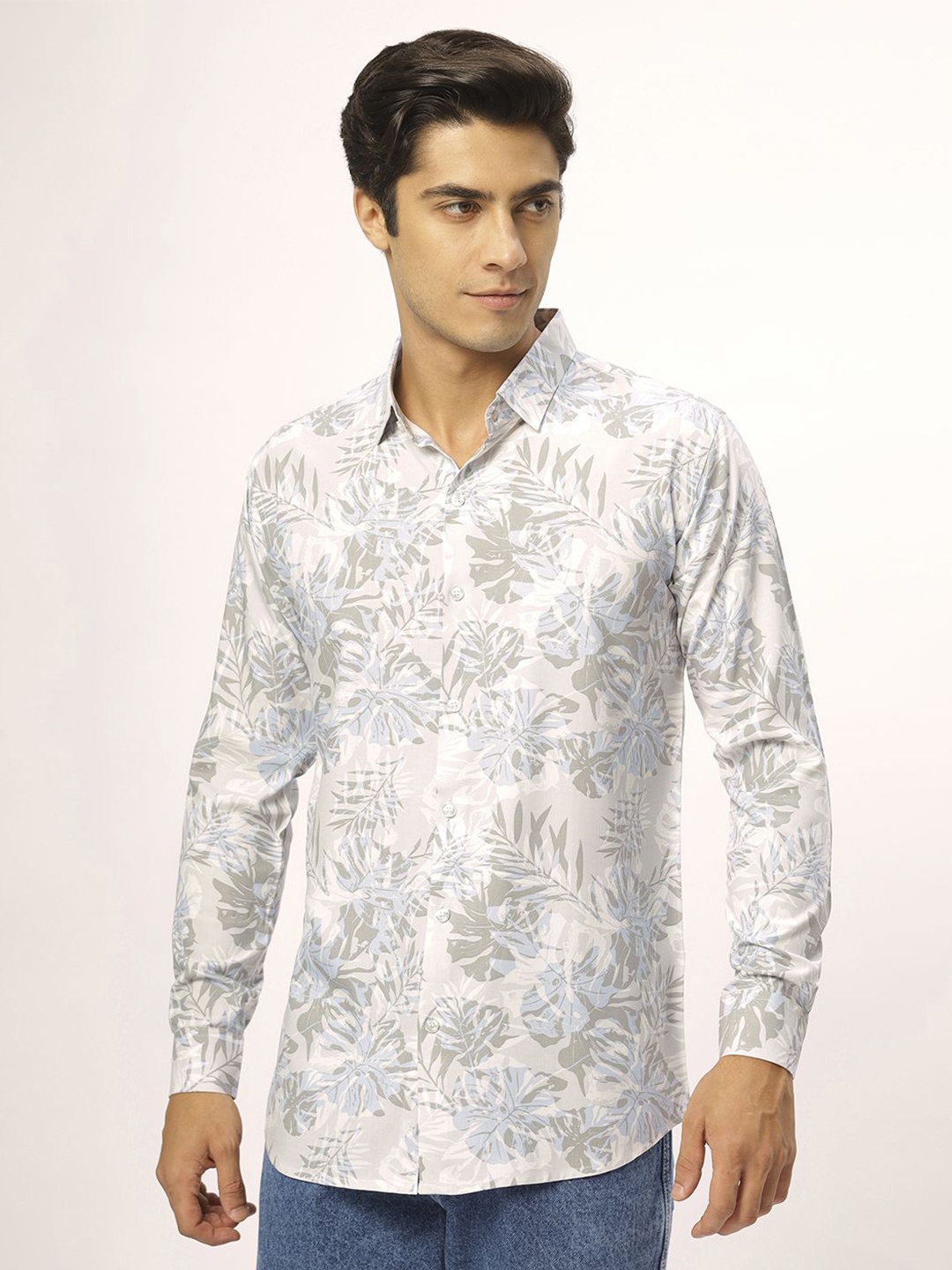 

N AND J Men Relaxed Floral Cotton Printed Casual Shirt, Blue