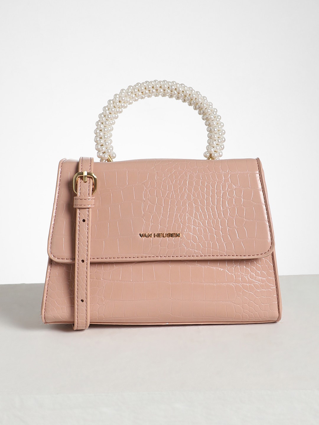

Van Heusen Textured Structured Quilted Handheld Bag, Peach