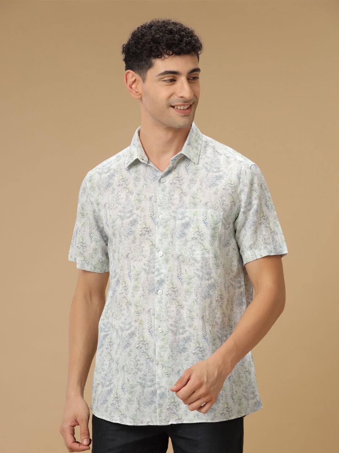 

Linen Club Floral Printed Contemporary Slim Fit Casual Shirt, Grey