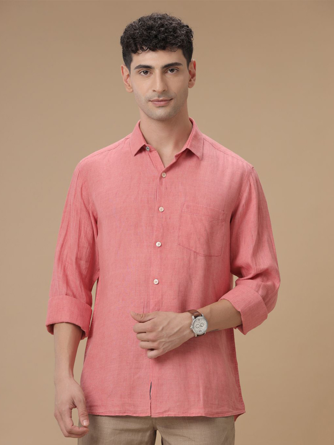 

Linen Club Contemporary Slim Fit Pure Linen Casual Shirt, Pink