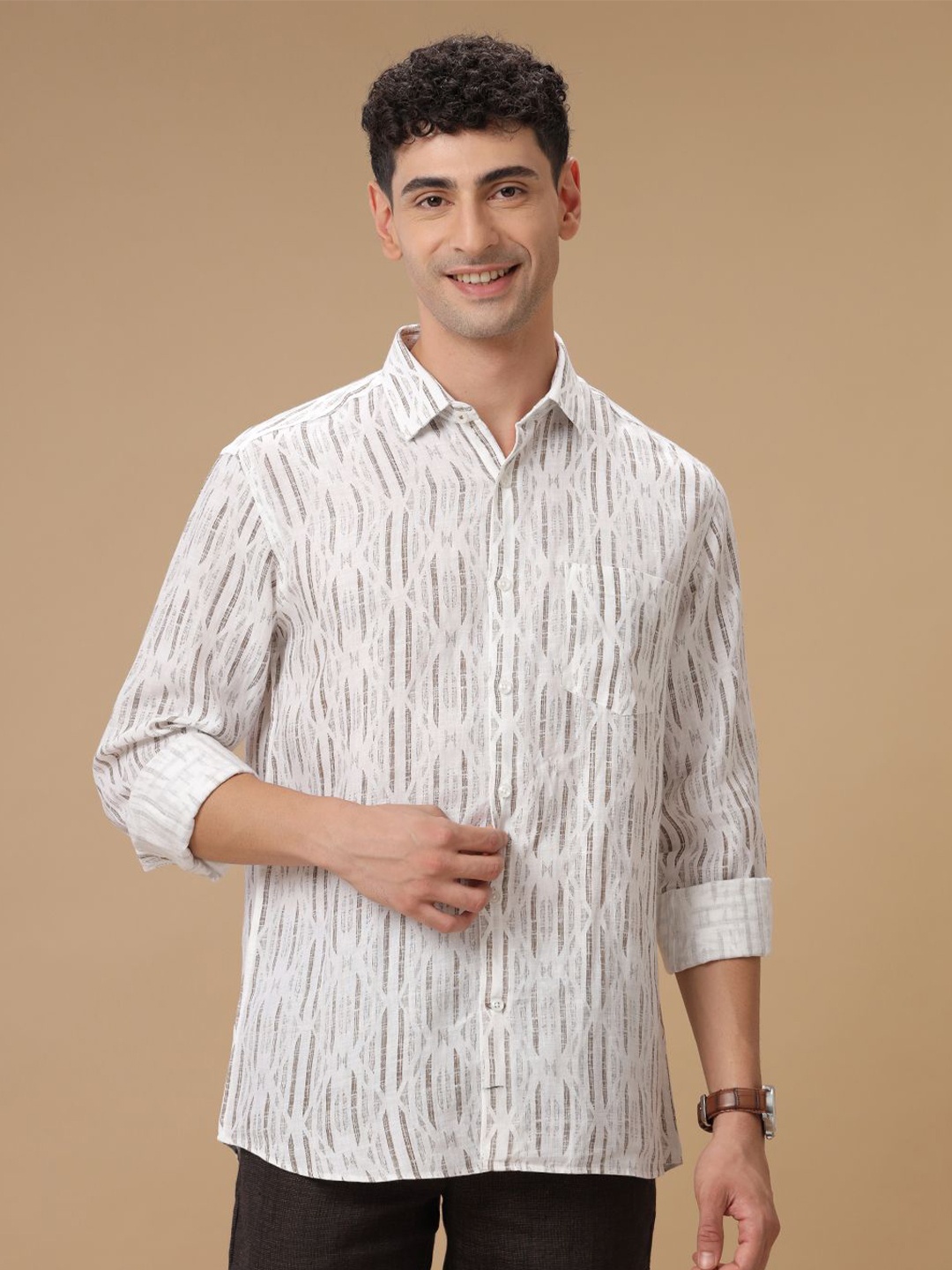 

Linen Club Printed Contemporary Slim Fit Casual Shirt, Brown