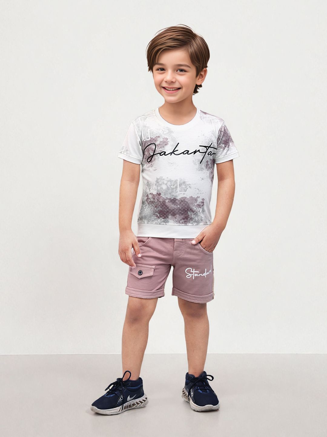 

Toonyport Boys Round Neck Printed Pure Cotton T-shirt with Shorts, Lavender