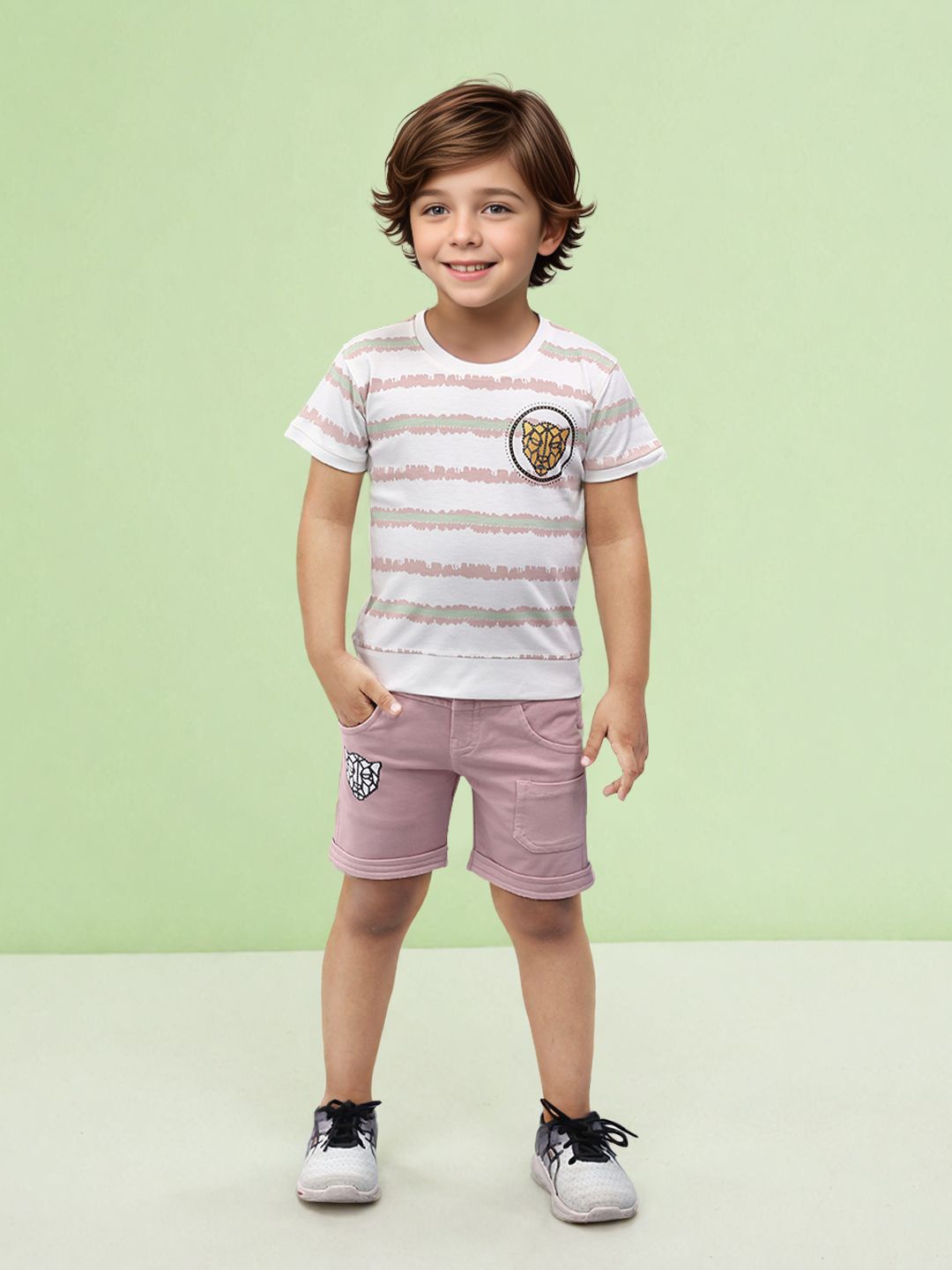 

Toonyport Boys Striped Pure Cotton T-shirt With Short, Lavender