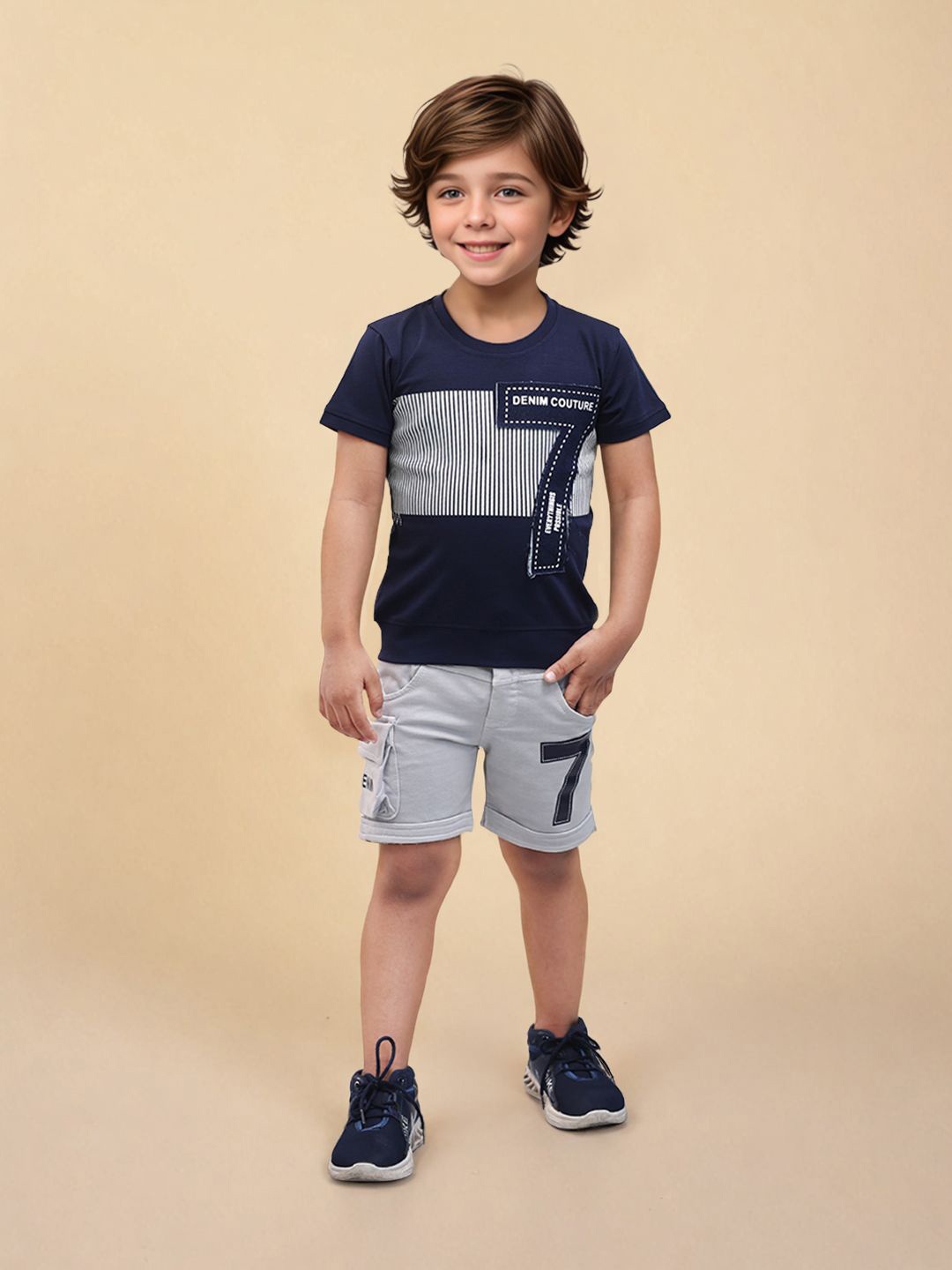 

Toonyport Boys Printed Pure Cotton T-shirt With Short, Navy blue