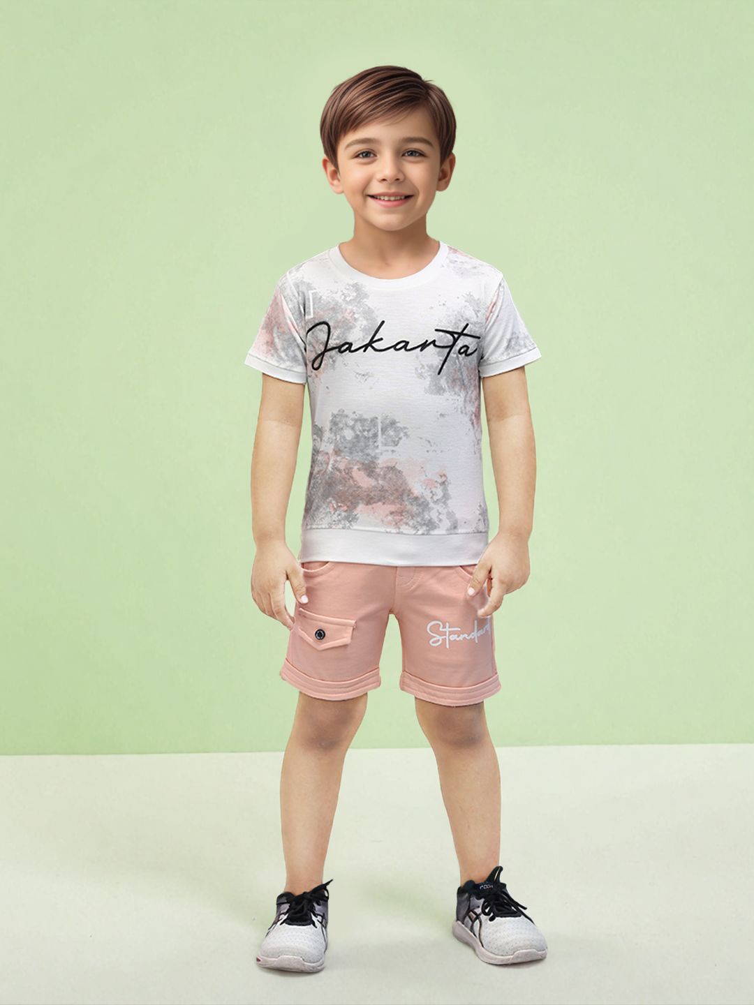 

Toonyport Boys Printed Pure Cotton T-shirt With Short, Peach