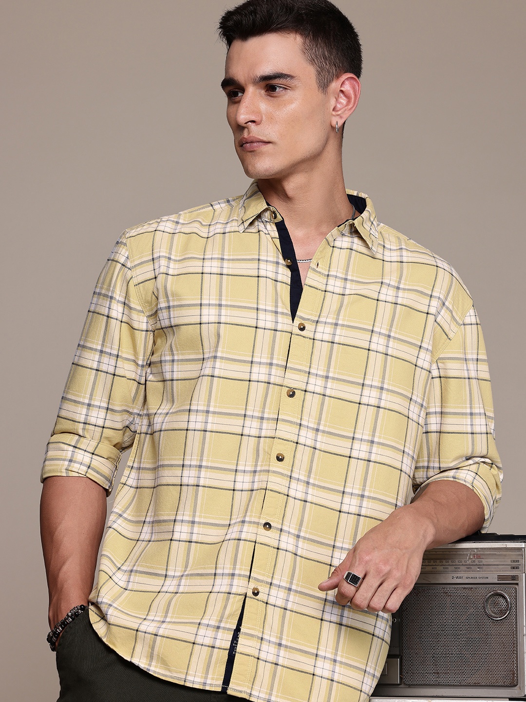 

The Roadster Life Co. Pure Cotton Checked Relaxed Fit Casual Shirt, Yellow