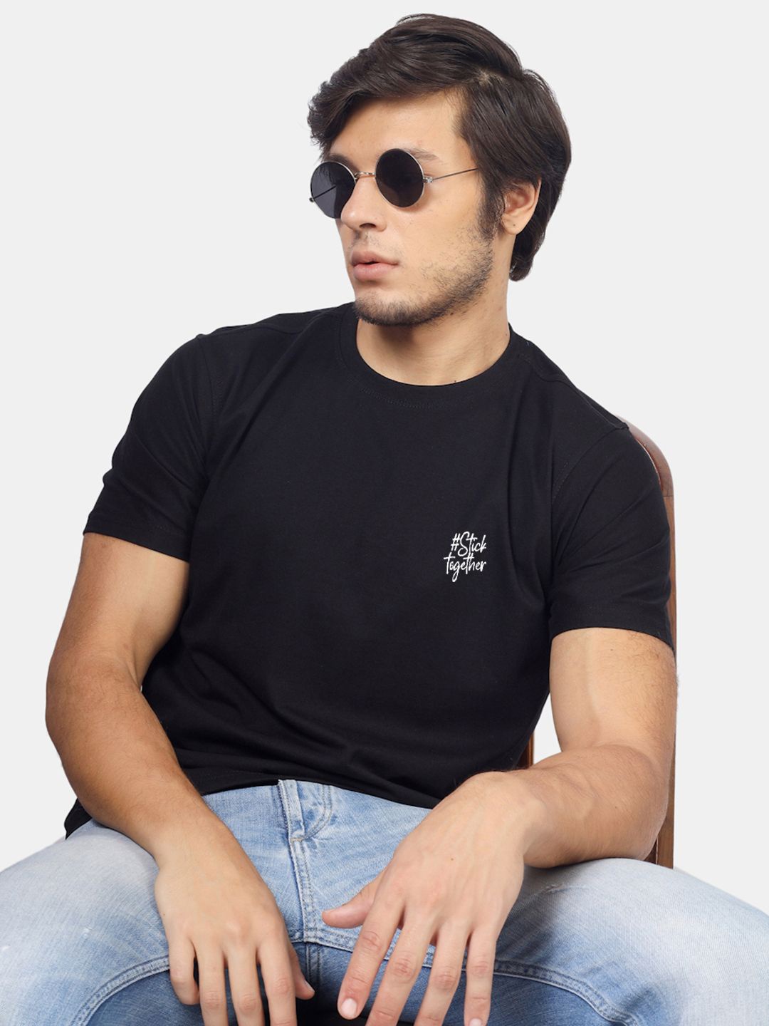 

Greylongg Graphic Printed Cotton T-shirt, Black