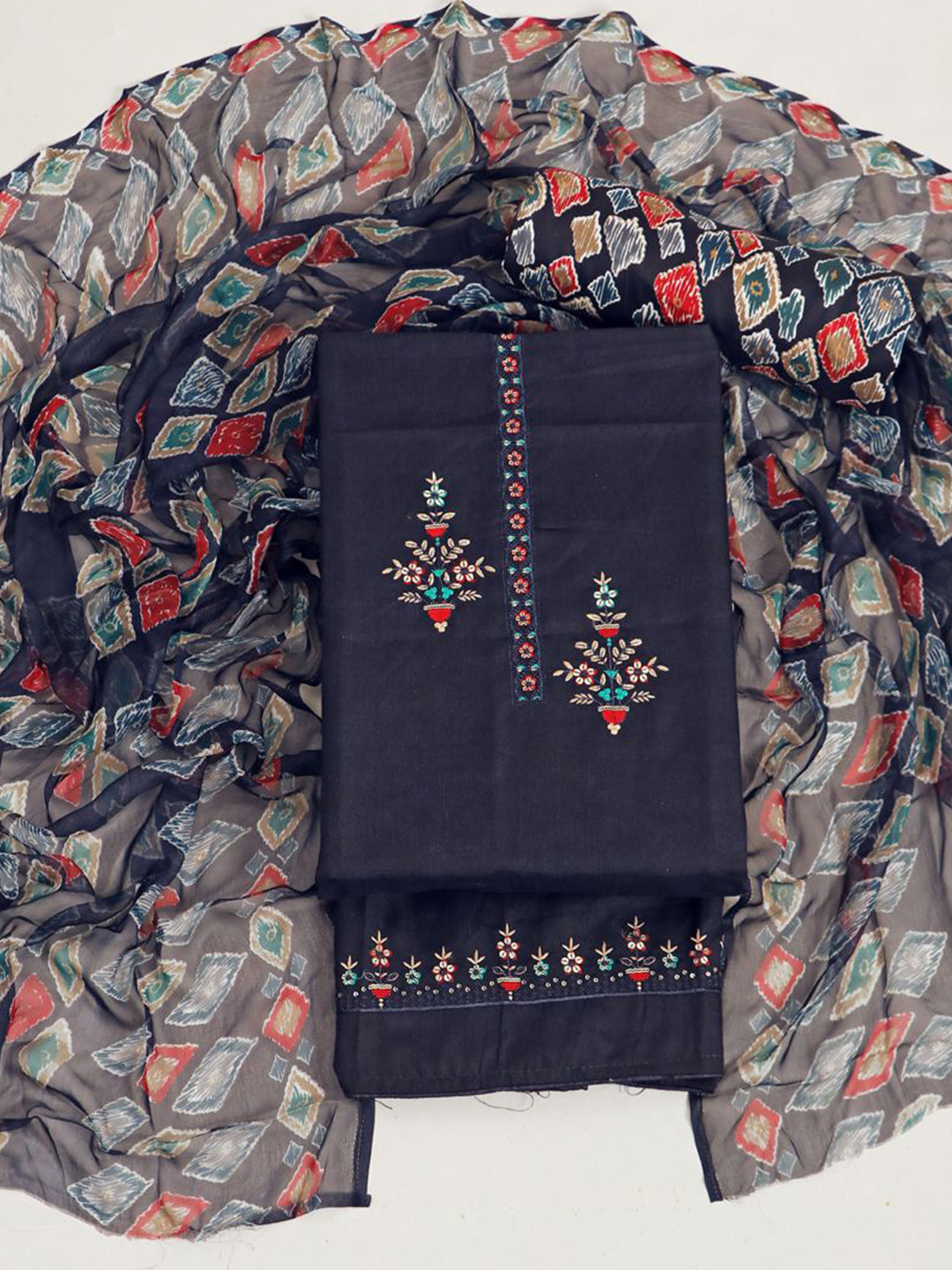 

ASISA Floral Embroidered Pure Cotton Unstitched Dress Material, Navy blue
