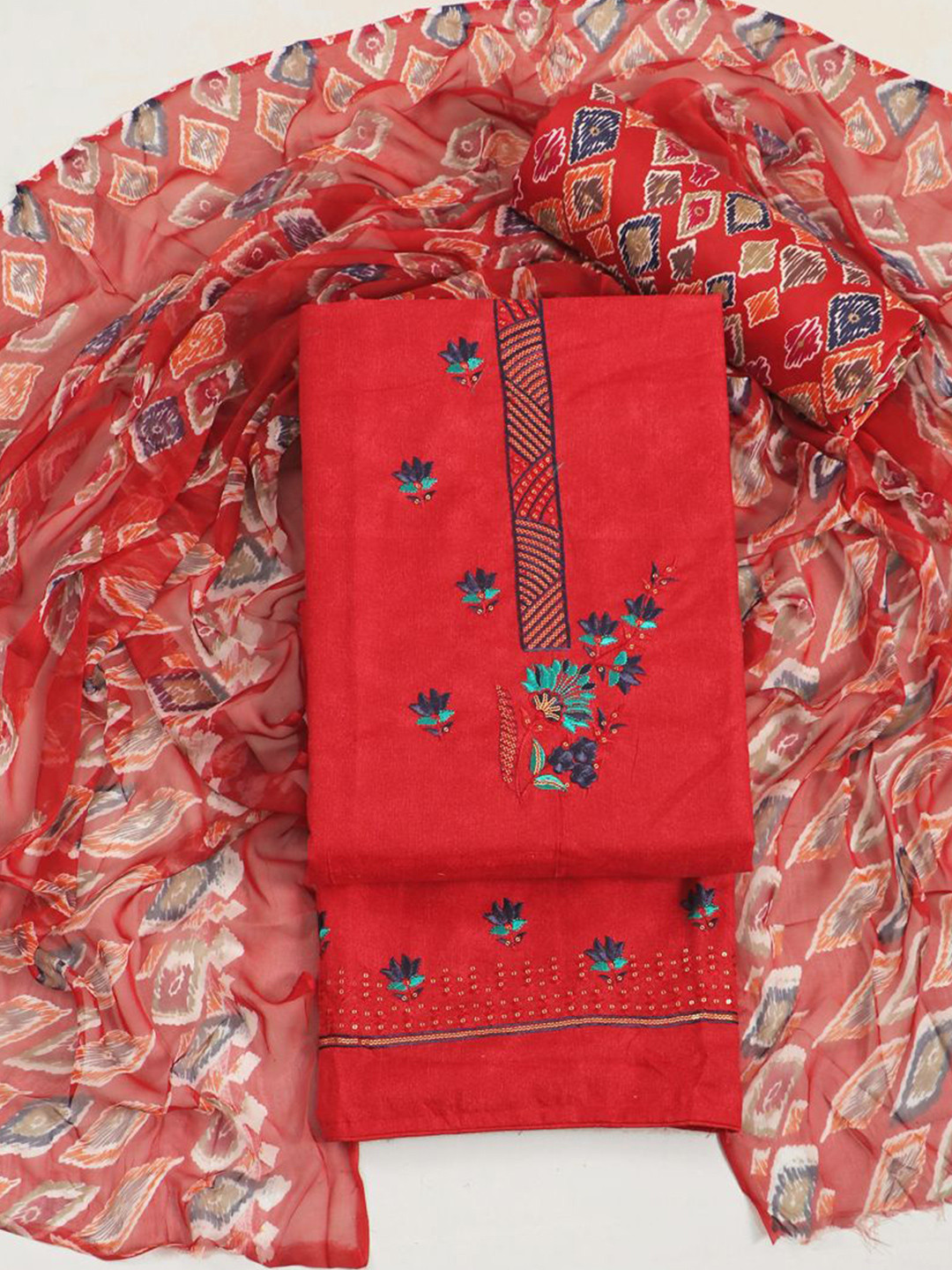 

ASISA Embroidered Unstitched Dress Material, Red