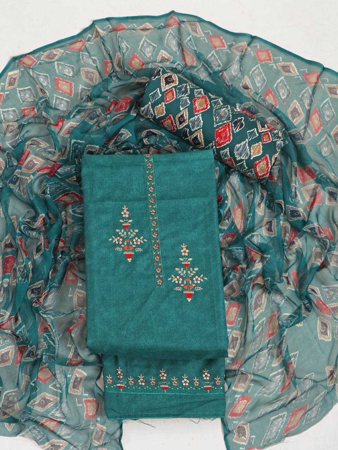 

ASISA Floral Embroidered Sequinned Pure Cotton Unstitched Dress Material, Green