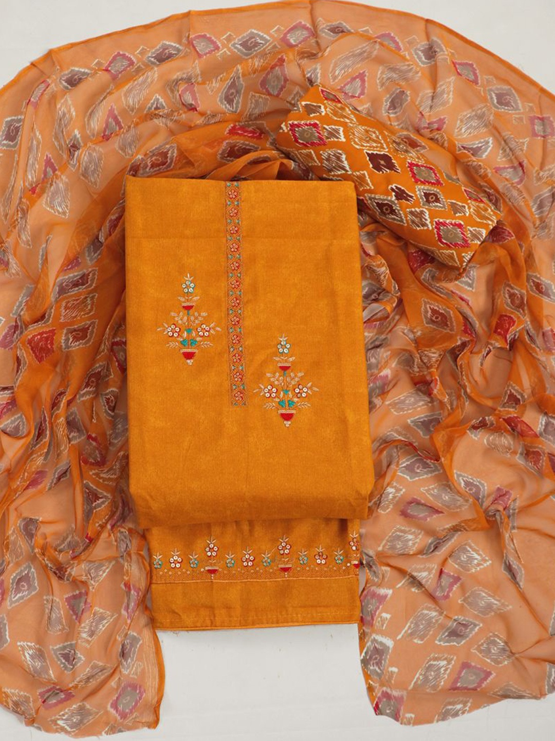 

ASISA Ethnic Motifs Embroidered Sequinned Pure Cotton Unstitched Dress Material, Yellow