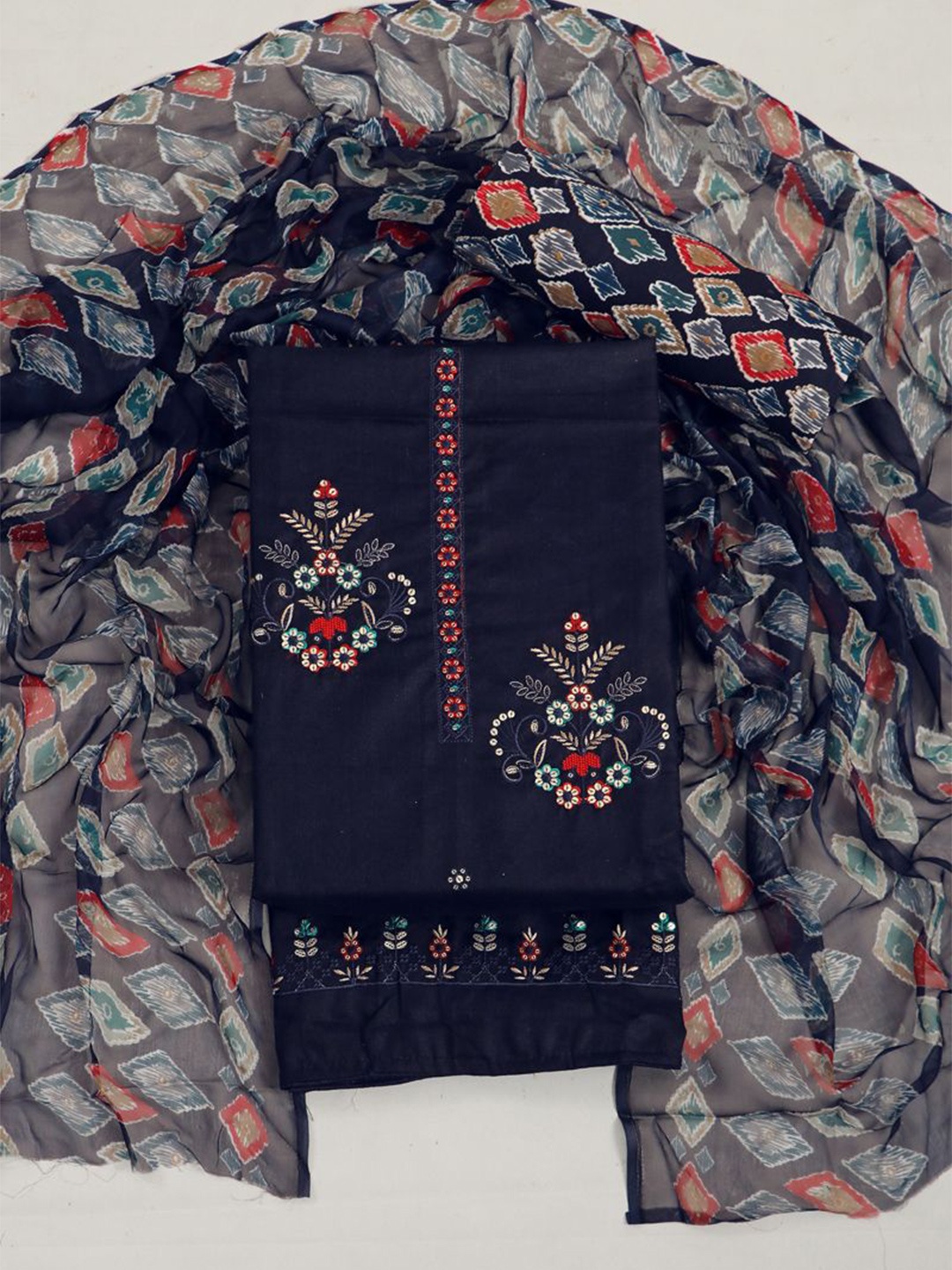 

ASISA Embroidered Unstitched Dress Material, Navy blue