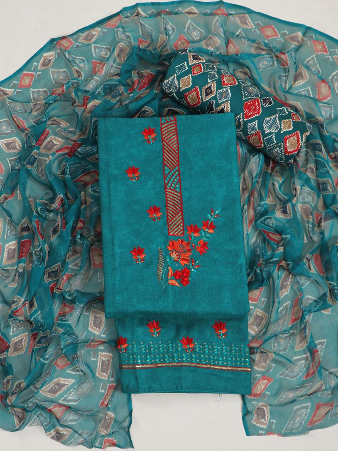 

ASISA Floral Embroidered Pure Cotton Unstitched Dress Material, Green