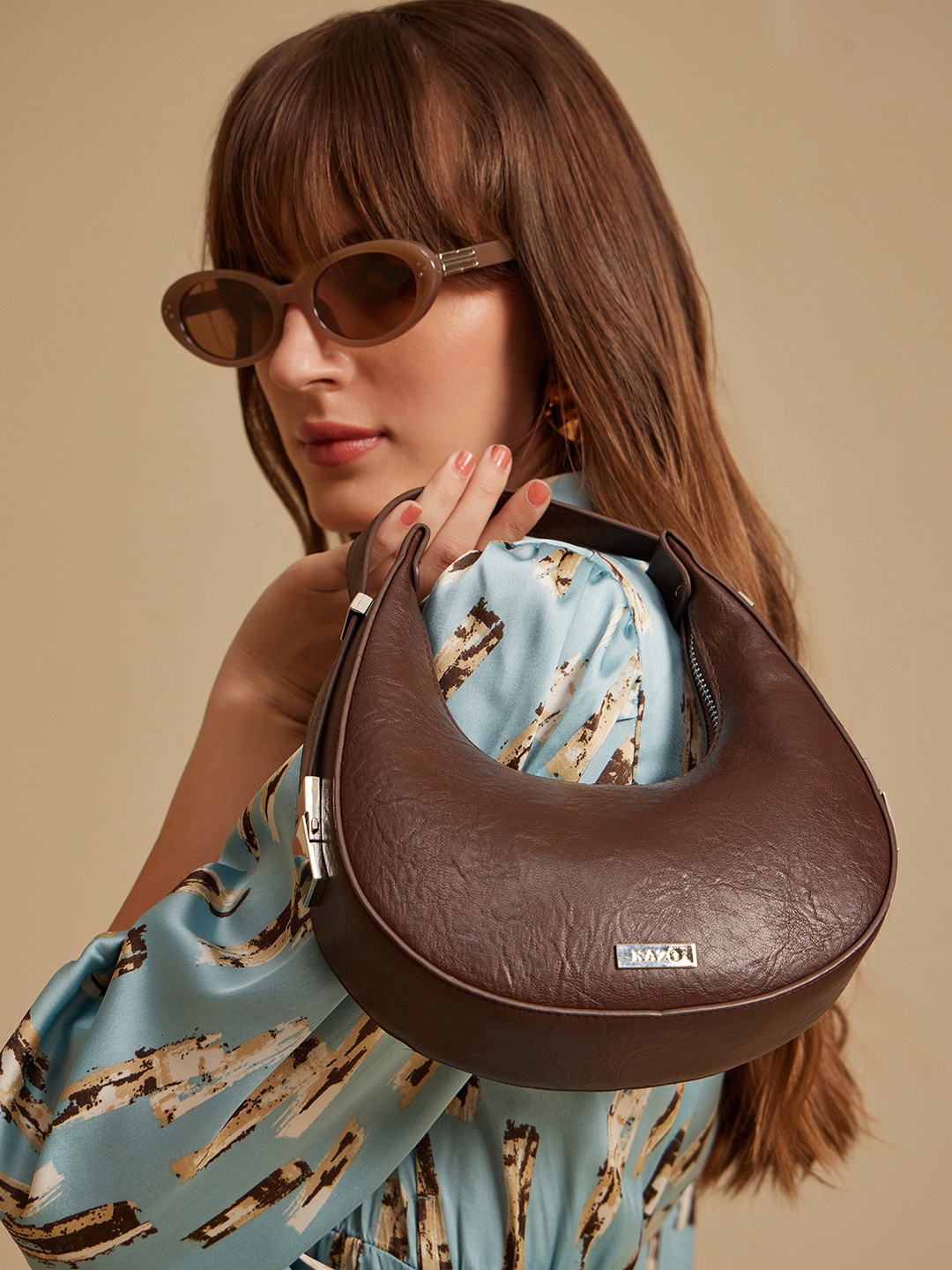 

Kazo Textured Structured Hobo Bag, Brown