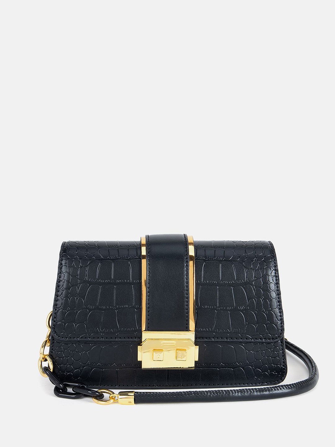 

Kazo Textured Structured Croco Embossed Sling Bag, Black