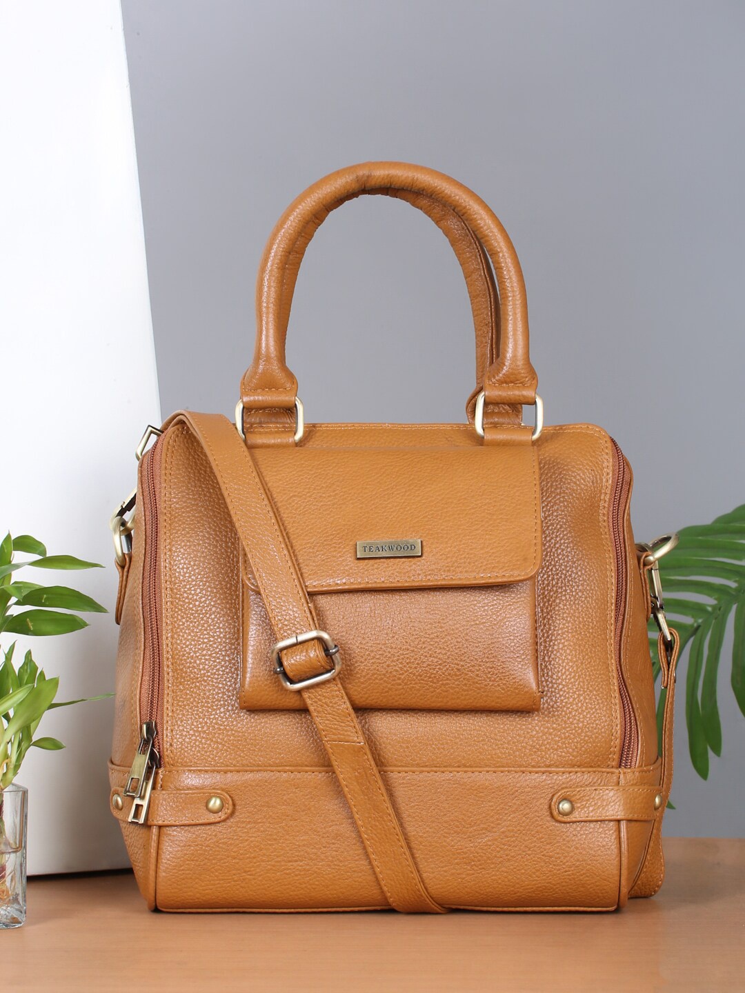 Teakwood Leathers Textured Oversized Structured Satchel, Yellow
