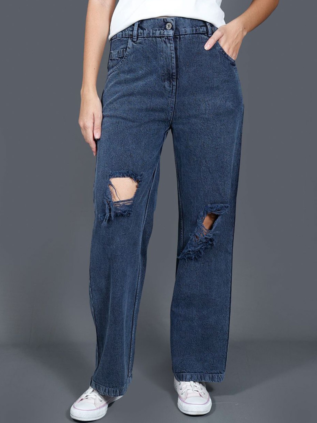 

The Roadster Lifestyle Co. Blue Women Flared Fit Mildly Distressed Reversible Cotton Jeans