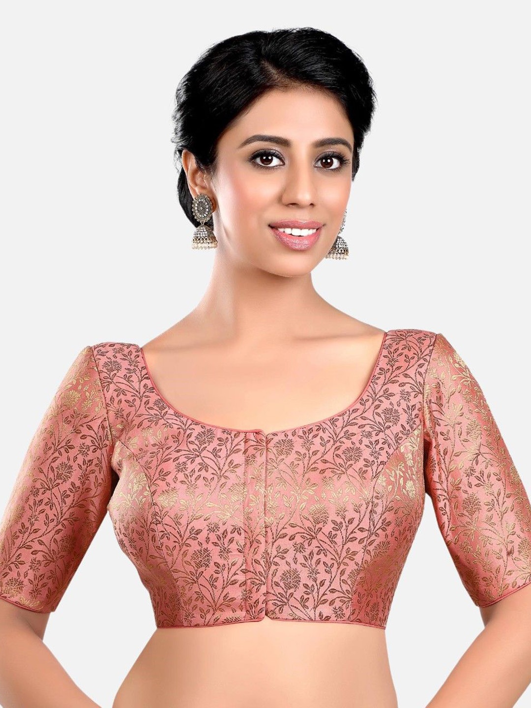 

Biyu Printed Round Neck Saree Blouse, Peach