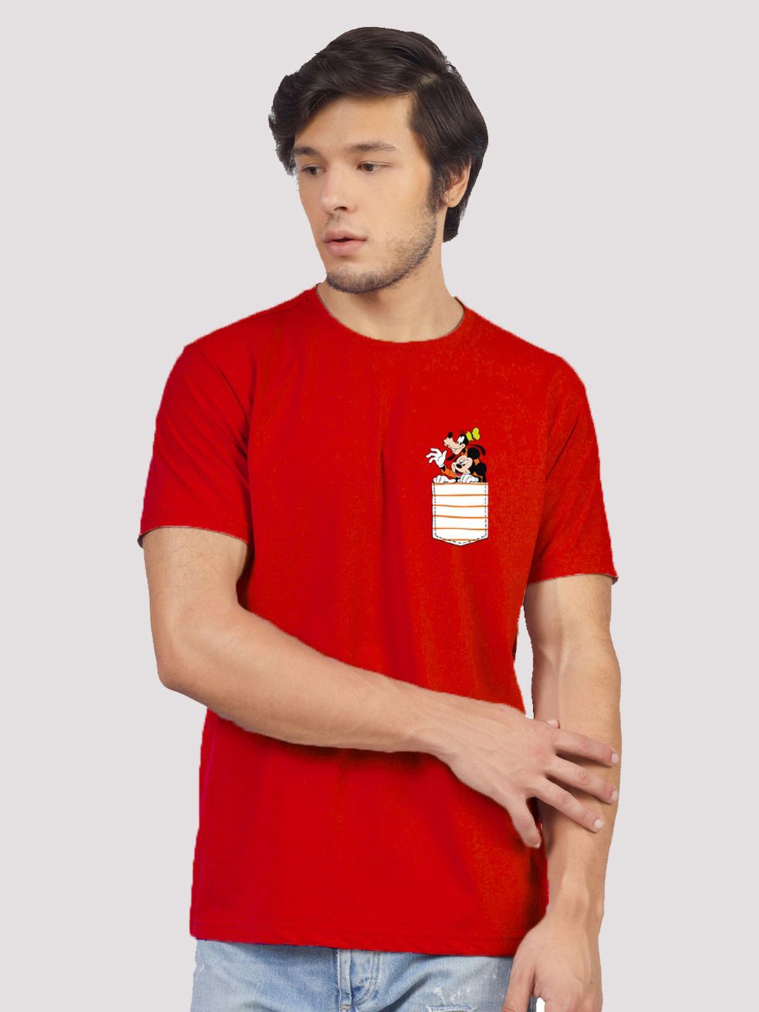 

Greylongg Red Graphic Printed Round Neck Short Sleeves T-Shirt