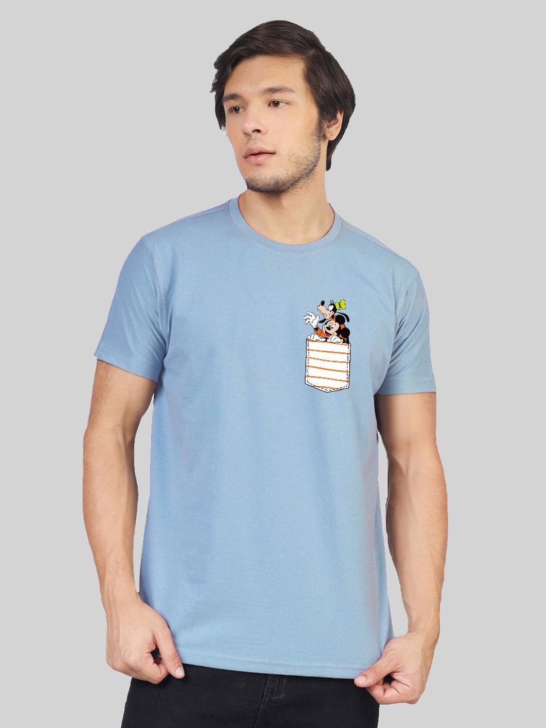 

Greylongg Blue Graphic Printed Round Neck Short Sleeves T-Shirt